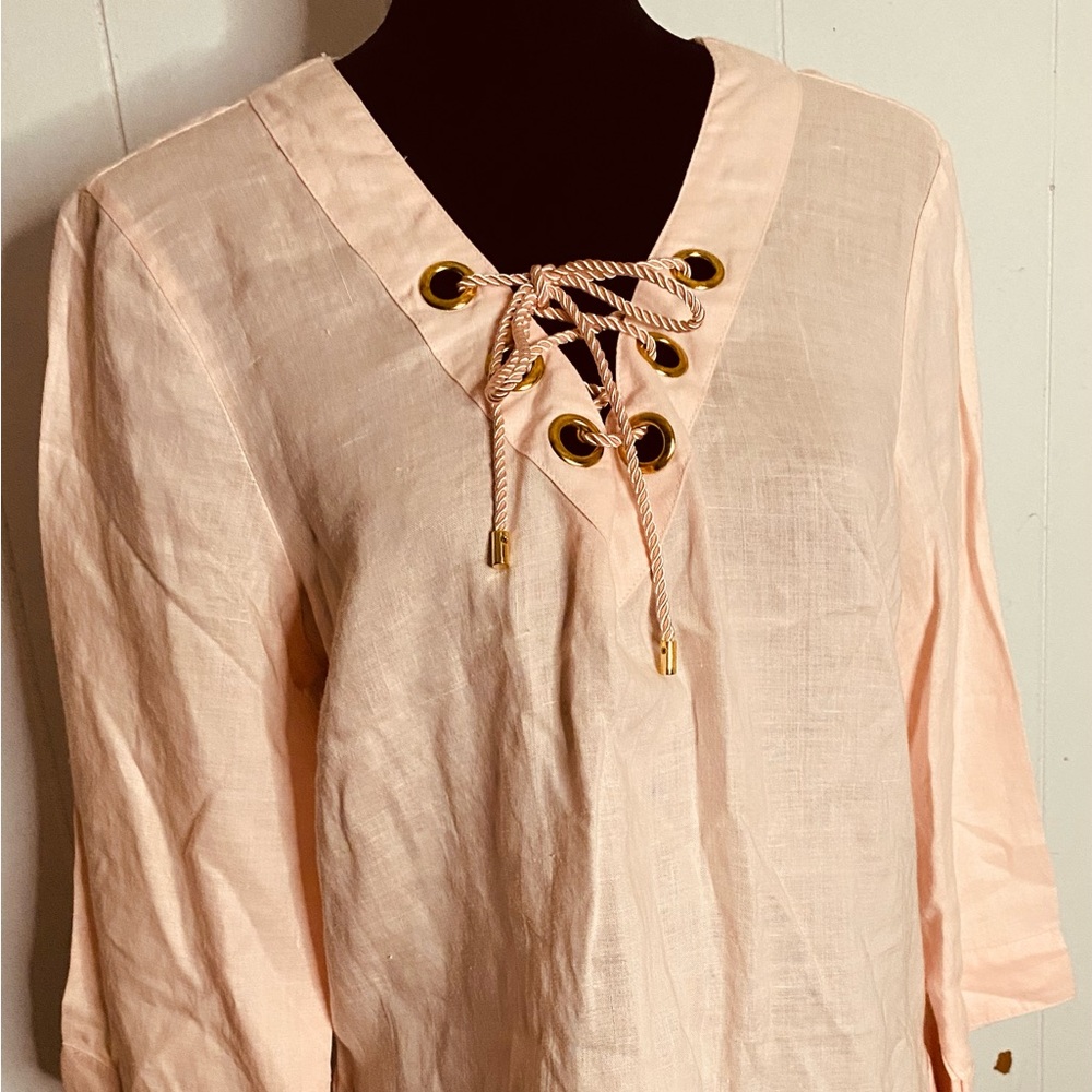 NWT August Silk Ballet Pink 100% Linen 3/4 Sleeve Tunic Women’s Size Medium